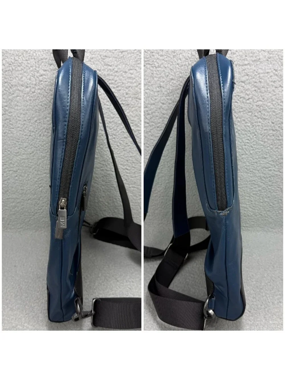 Moleskine Backpack Navy Blue Vertical Device Bag Faux Leather Laptop Mens Womens